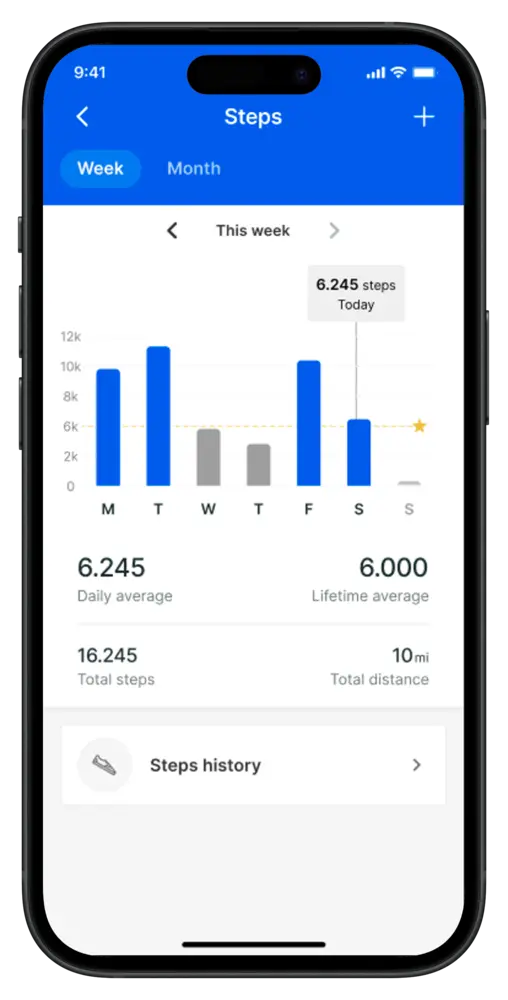 Step tracking in the coaching app